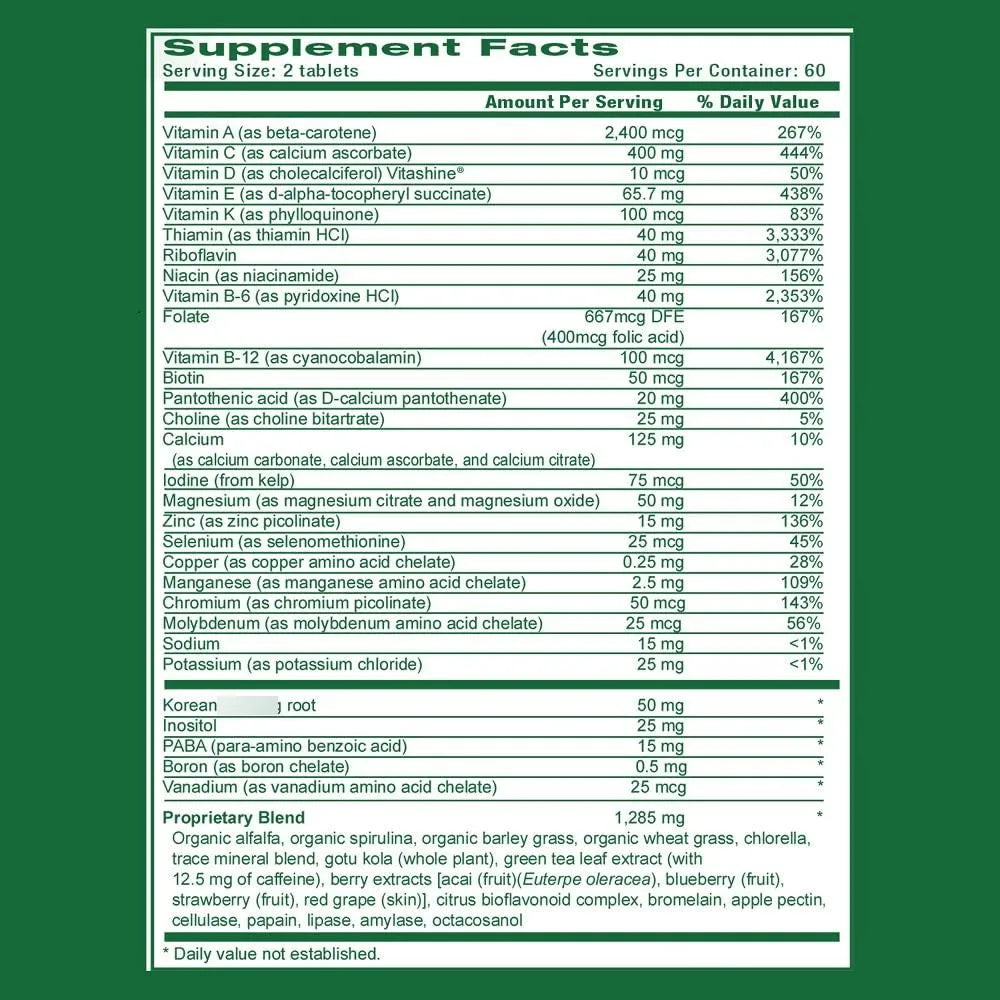 Multivitaminas Avanzadas Con Minerales Super Greens Y Antioxidantes 60 Tabletas