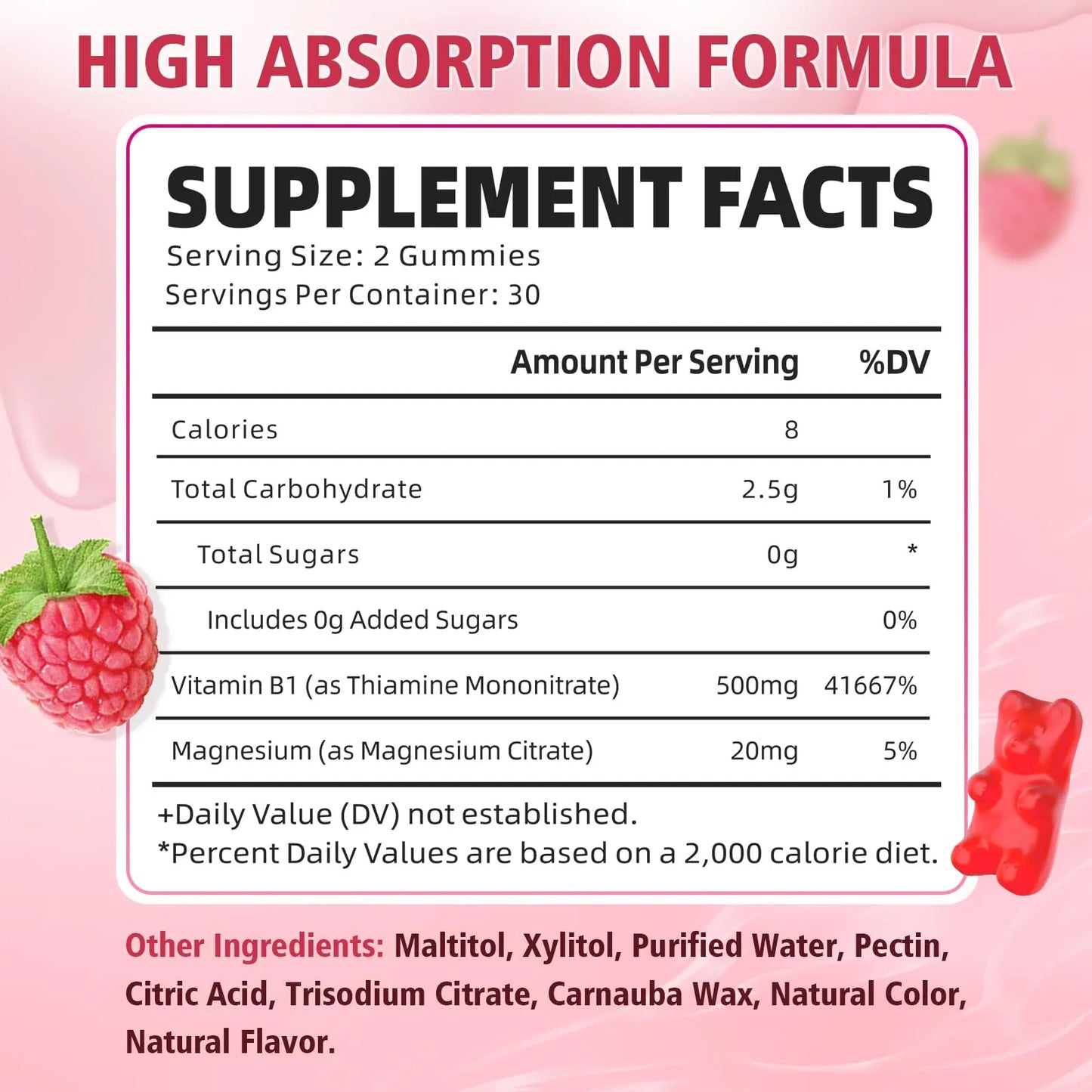 Gomitas De Vitamina B1 500 Mg Con Magnesio Para Energía Y Sistema Nervioso