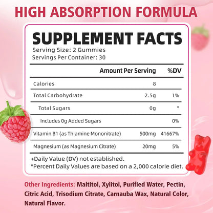 Gomitas De Vitamina B1 500 Mg Con Magnesio Para Energía Y Sistema Nervioso