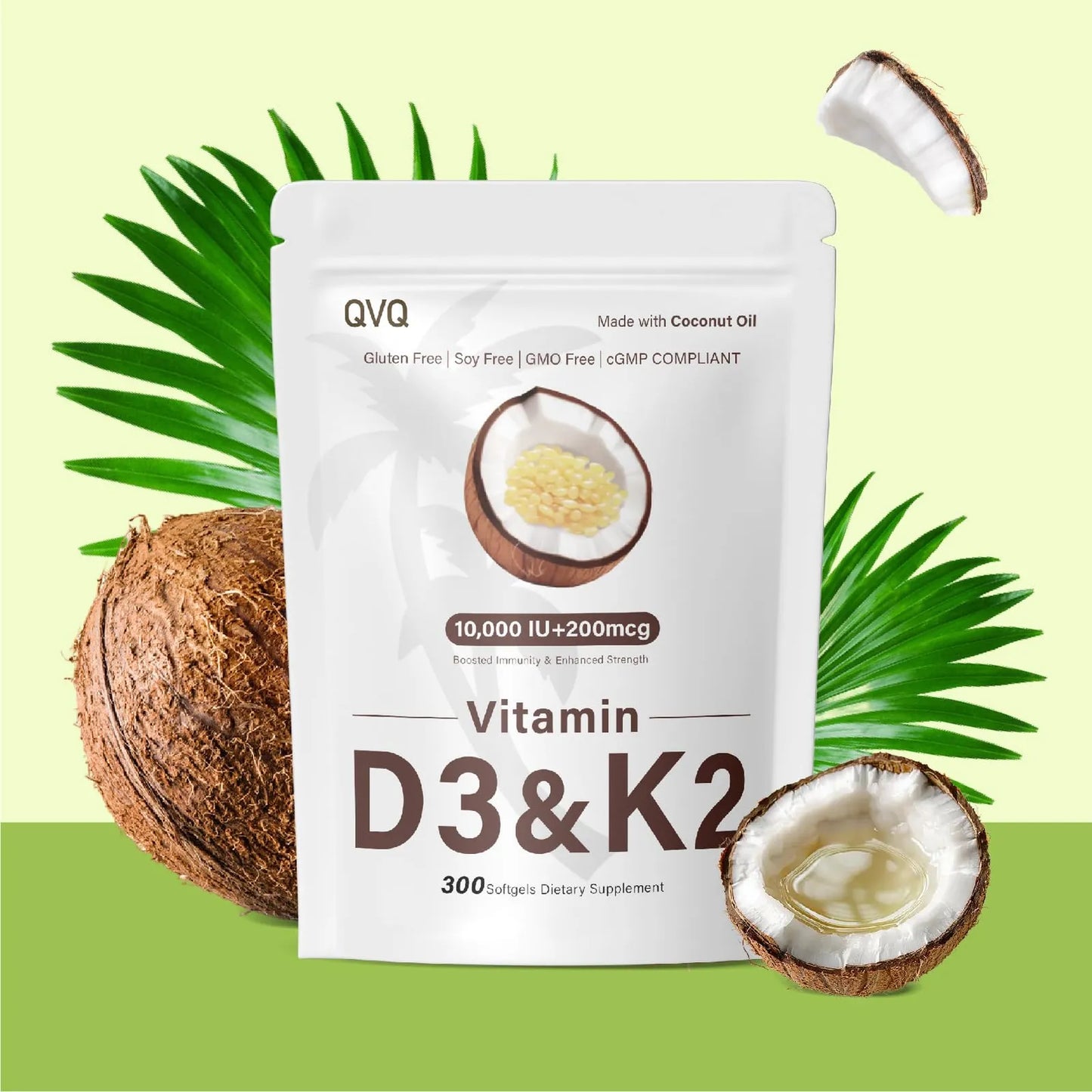 Aceite De Coco Virgen 300 Capsulas Blandas Con Vitamina D3 K2 10000 Ui
