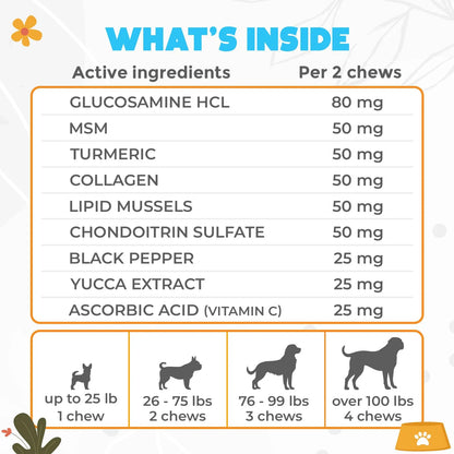 Masticables Glucosamina HCL Para Perros Alivio Articular Sabor Pollo 150 Unidades