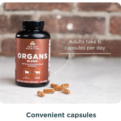 Capsulas De Complejo De Organos Naturales Hígado Corazón 180 Unidades Ancient Nutrition