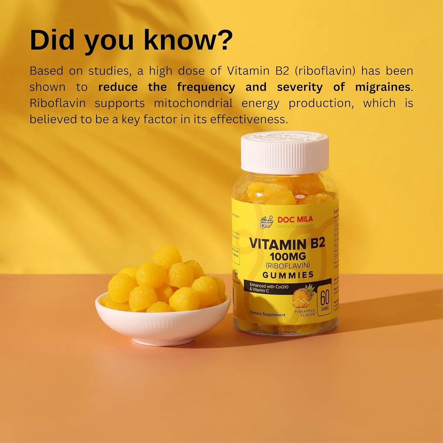 Gomitas De Riboflavina 100 Mg Sabor Piña Alivio Migraña Adultos Niños