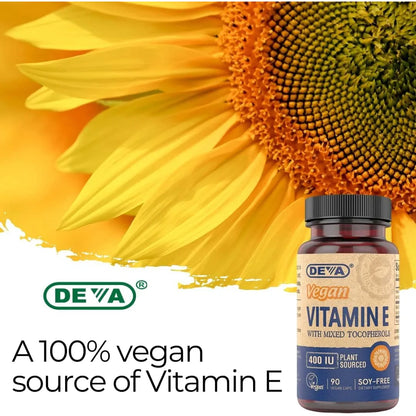 Vitamina E Natural 400 IU Tocoferoles Mixtos 90 Capsulas Veganas Antioxidante Poderoso