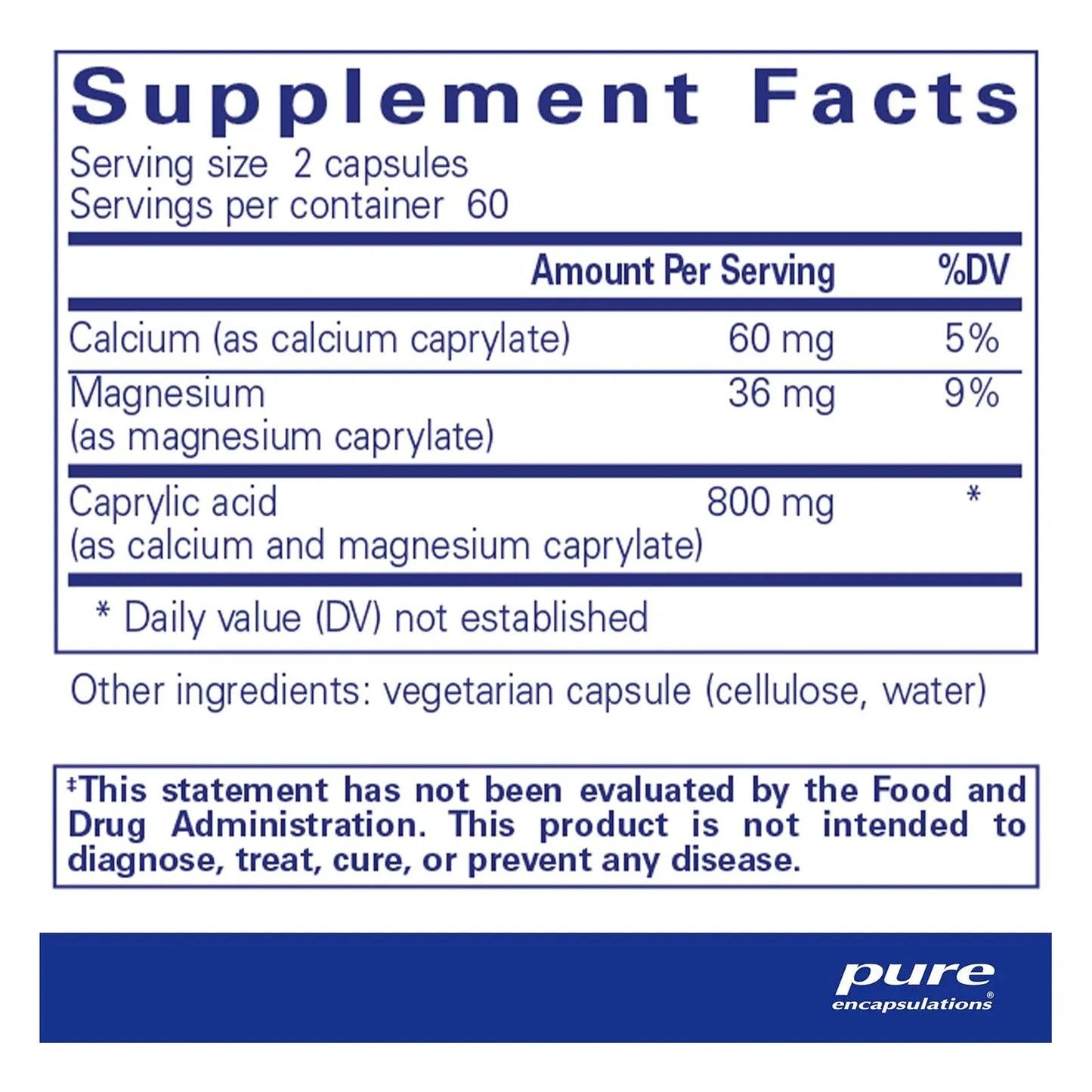 Ácido Caprílico Pure Encapsulations 120 Cápsulas Salud Intestinal Digestión Óptima