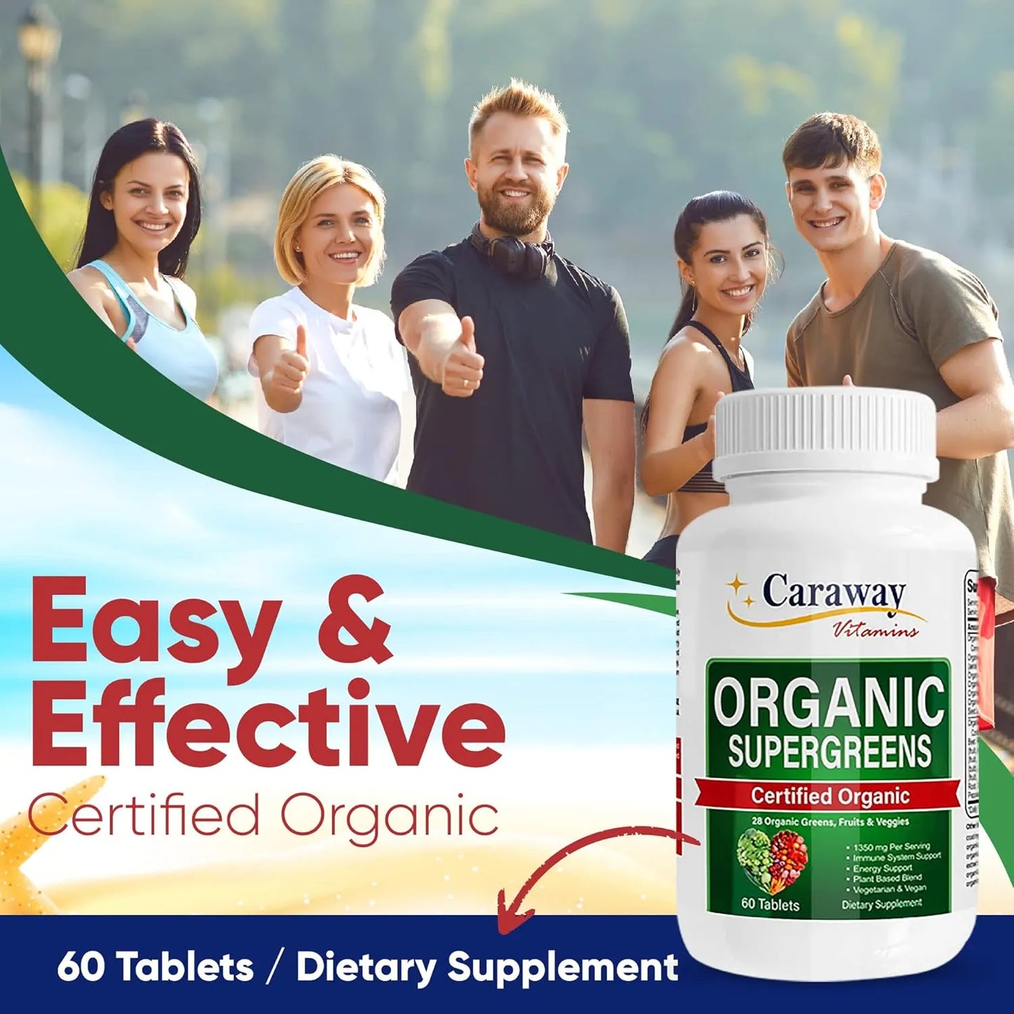 Complejo Orgánico Superalimentos Vitaminas Verdes 1350 Mg 60 Tabletas