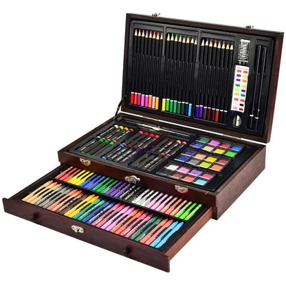 Kit De Dibujo Sunnyglade 145 Piezas Caja Madera Lápices Acuarelas Y Más