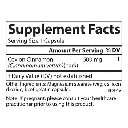 Capsulas De Canela De Ceilan 500 Mg Extracto Natural 180 Unidades