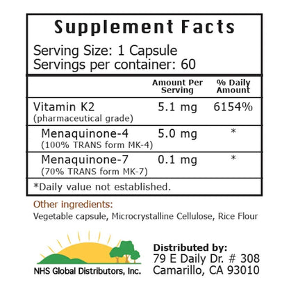 Pack De 2 Vitaminas K2 Mk4 Y Mk7 60 Cápsulas Total 120 Cápsulas