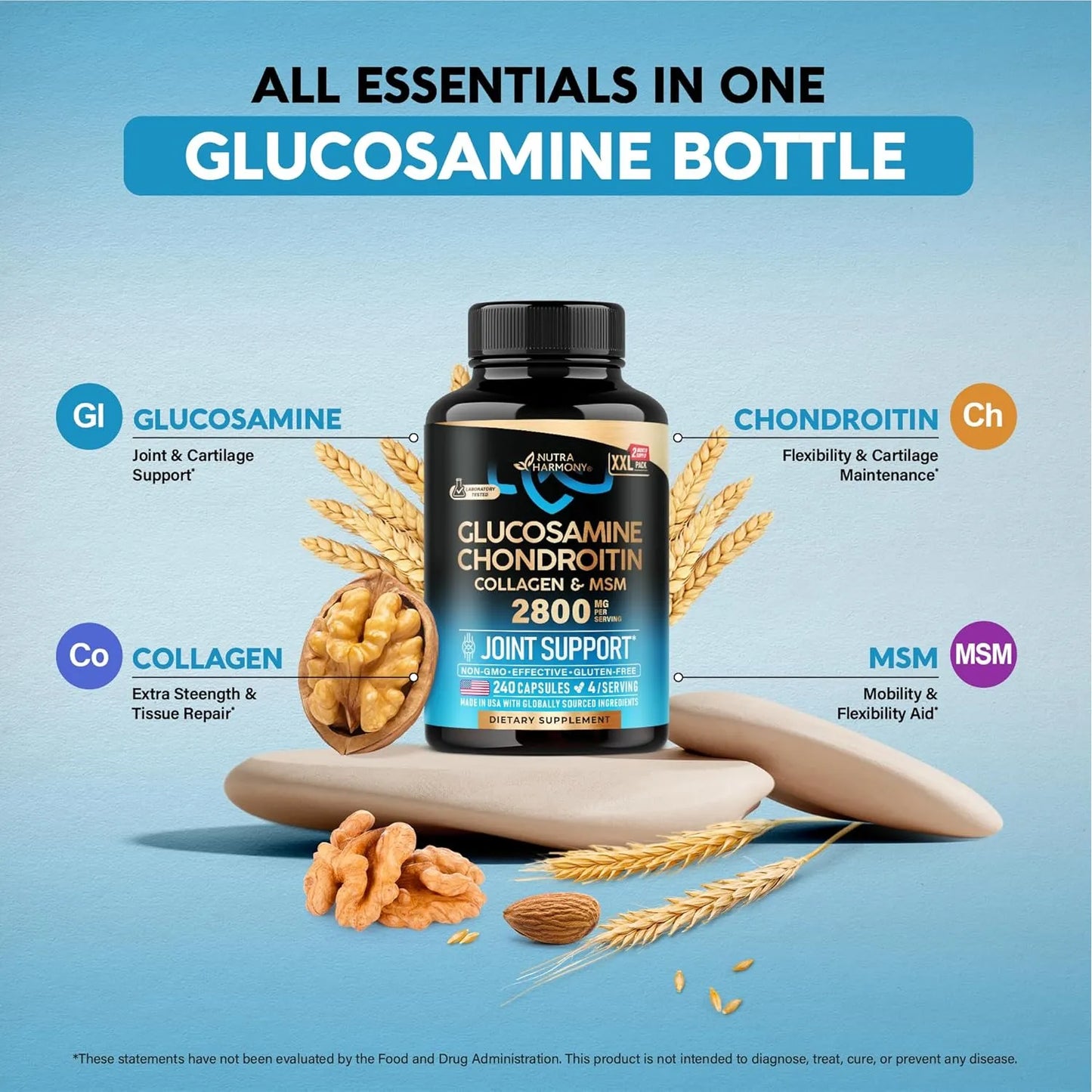 Suplemento Articular Glucosamina Condroitina Msm Colageno 2800 Mg
