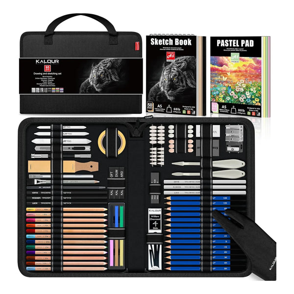 Kit Completo De Dibujo Kalour 95 Piezas Con Libro De Bocetos Y Lápices Profesionales