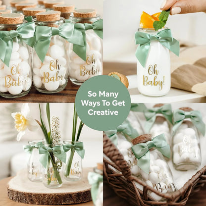 Botellas De Vidrio Para Baby Shower Pack De 24 Con Cintas Y Calcomanías Vintage