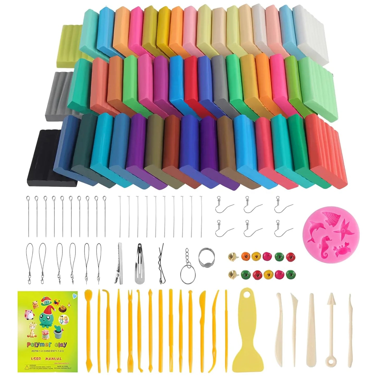Kit De Inicio De Arcilla Polimérica 50 Colores Con Herramientas Y Accesorios