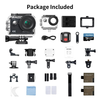 Akaso Ek7000 Camara Accion 4K30fps 20mp Impermeable Con Microfono Externo Y Kingston 64gb