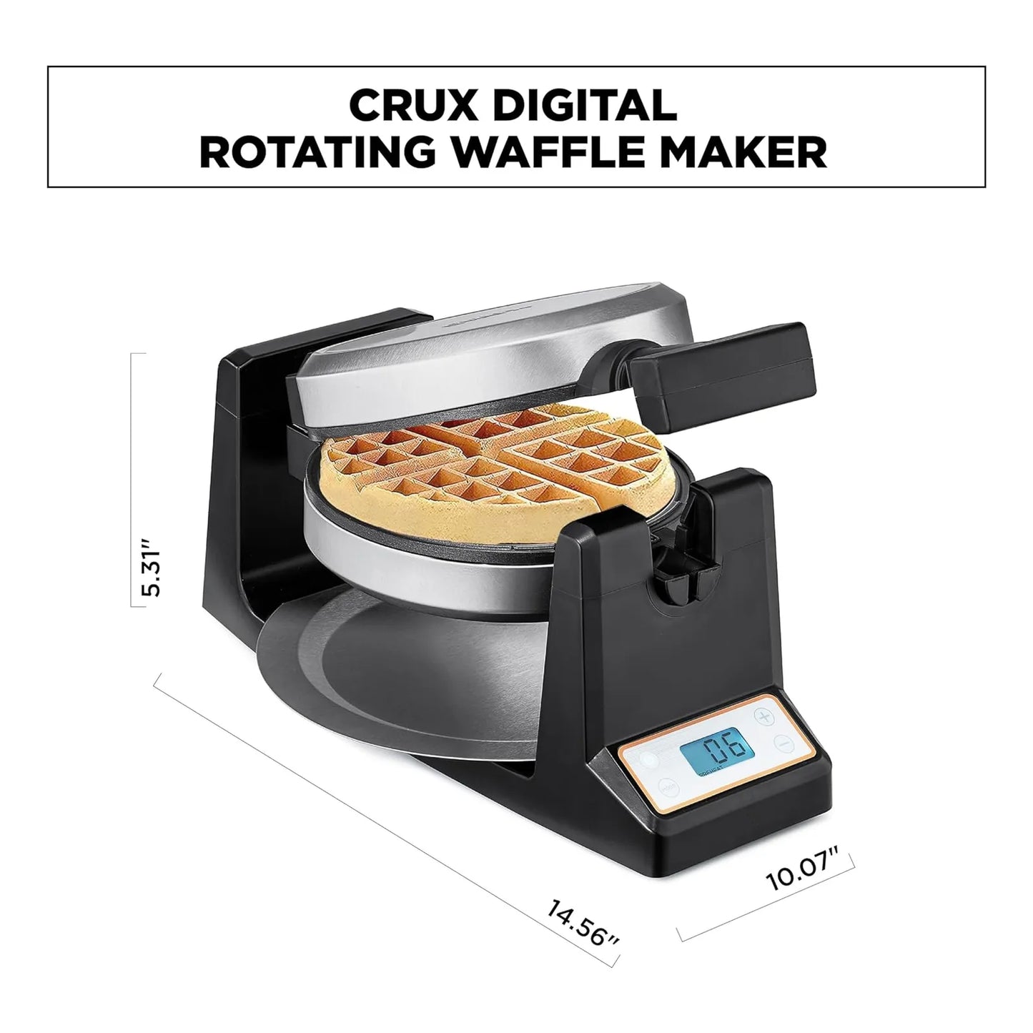 Gofrera Belga Giratoria CRUX Con Platos Antiadherentes Pantalla LCD Y Control De Dorado