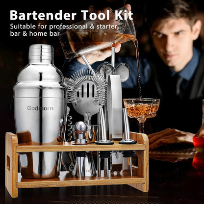 Kit De Cocteleria 15 Piezas Con Soporte Bambu Y Libro Recetas