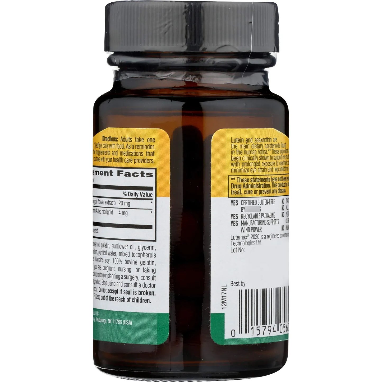 Luteína 20 Mg 60 Cápsulas Blandas Antioxidantes Para Salud Ocular Country Life