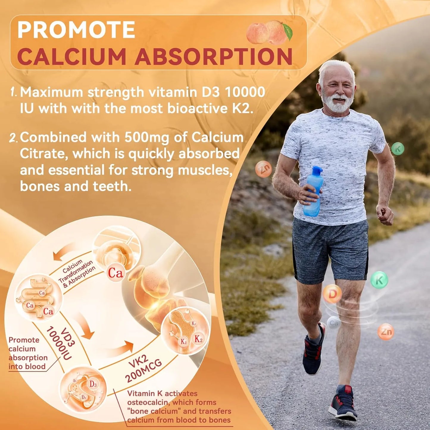Gomitas Rellenas Vitamina D3 K2 Sin Azúcar 5000IU 10000UI Con Calcio Y K2 MK7