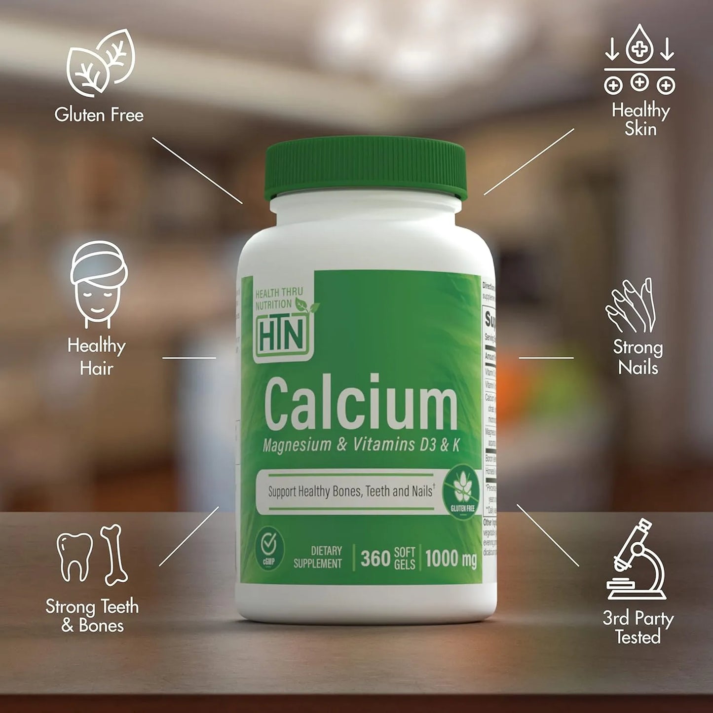 Suplemento De Calcio 1000 Mg Magnesio 400 Mg Con Vitamina D3 Y K 360 Capsulas