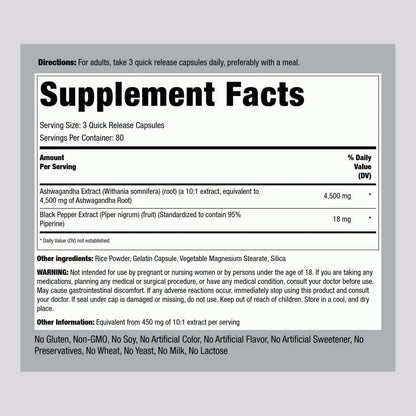 Extracto De Ashwagandha 4500 Mg 240 Cápsulas Energía Y Bienestar