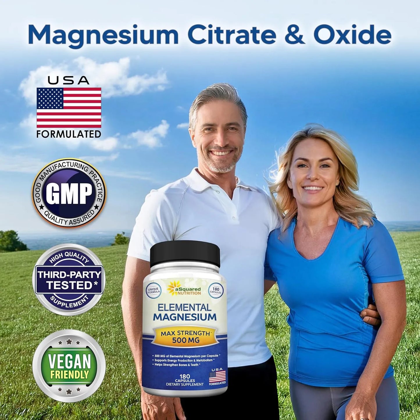 Capsulas De Magnesio Elemental 500 Mg Citrato Y Oxido 180 Unidades aSquared Nutrition