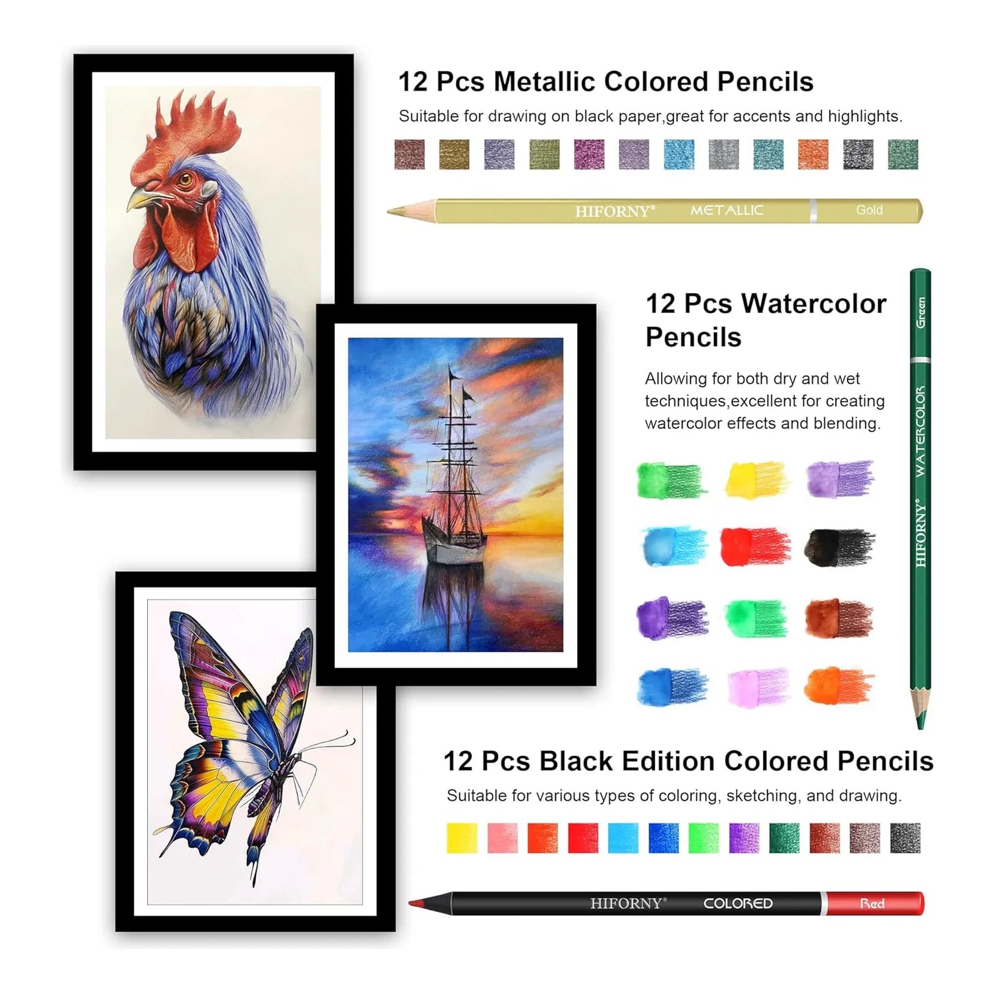Kit Profesional De Dibujo 100 Piezas Con Cuaderno Y Estuche HIFORNY
