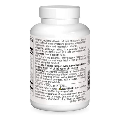 Source Naturals Alfalfa 10 Granos 250 Tabletas Suplemento Dietético Natural