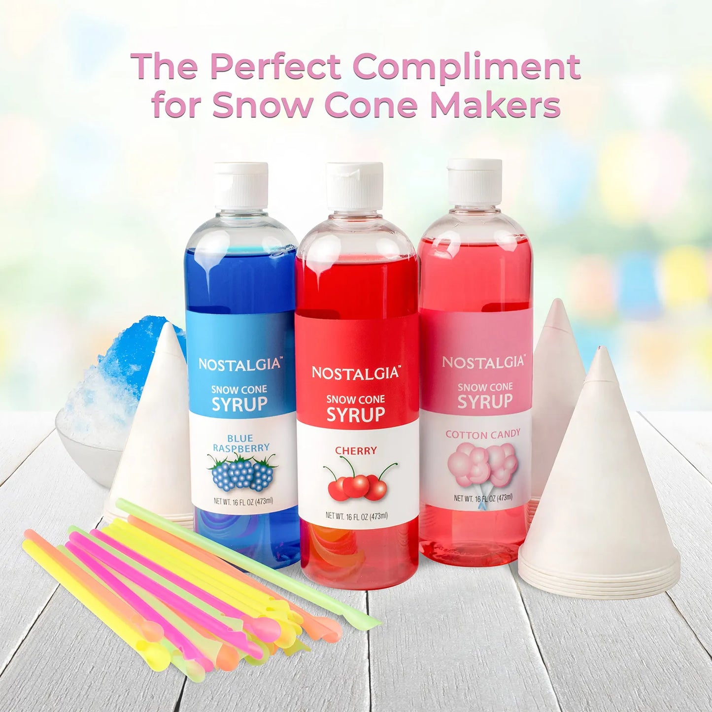 Kit Nostalgia Fiesta Conos Nieve Premium 20 Unidades Con Jarabes Y Cucharas