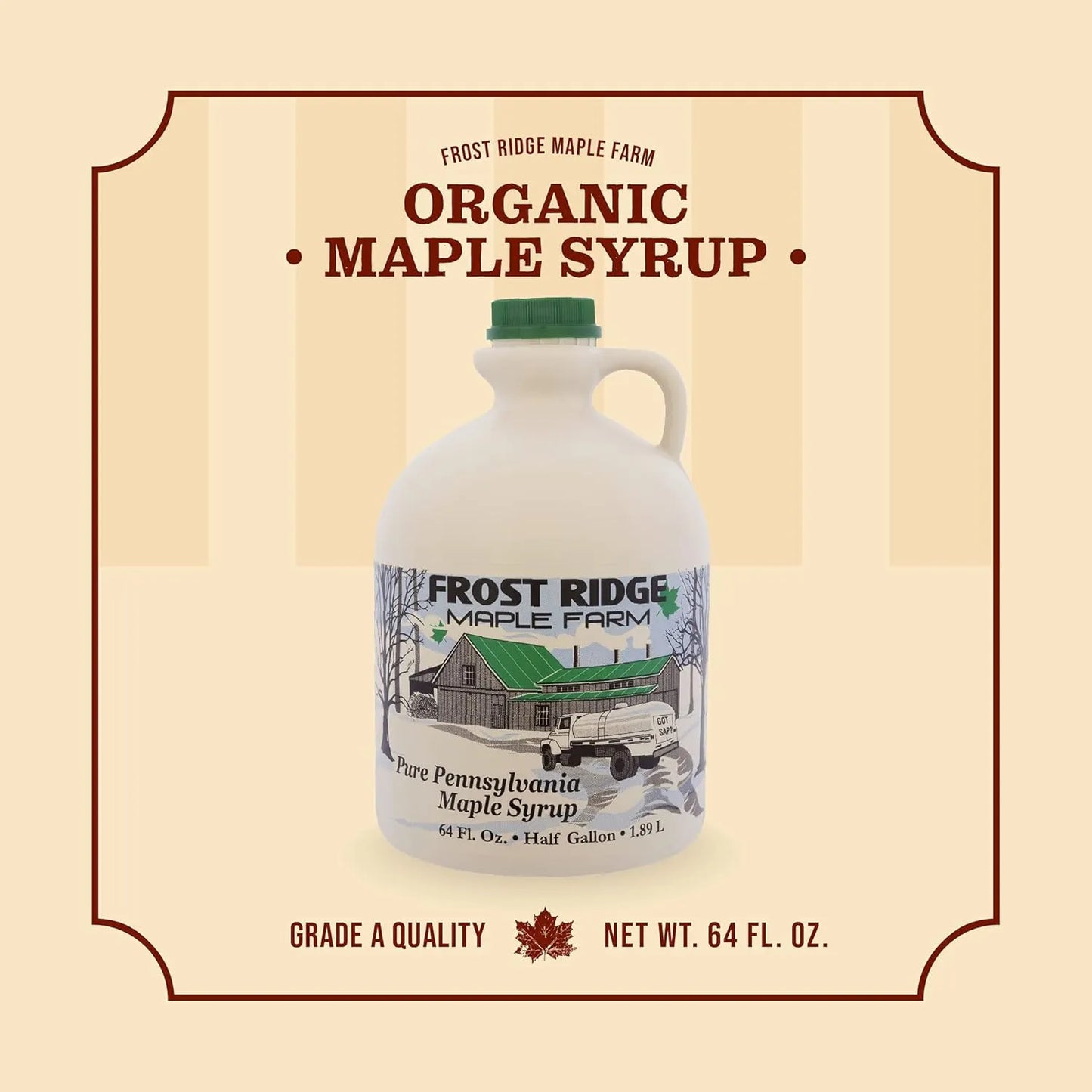 Jarabe De Arce Orgánico Grado A Oscuro Robust Frost Ridge Maple Farm Medio Galón