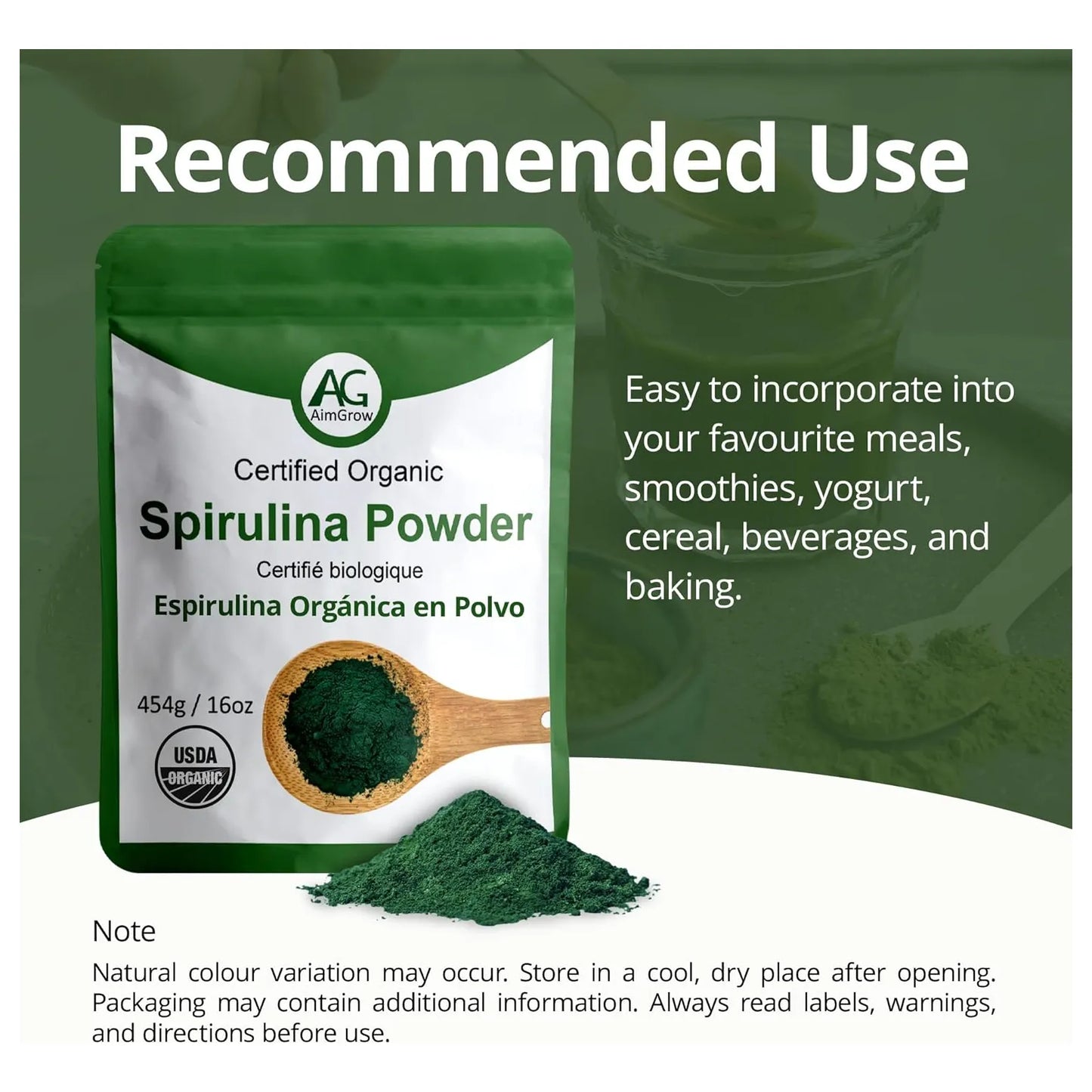 Espirulina Orgánica En Polvo Rico En Proteínas Para Salud Ocular Y Piel