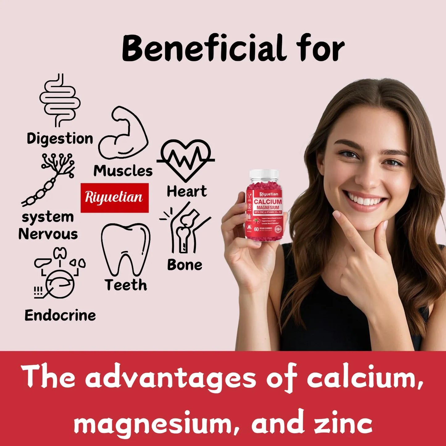 Gomitas Calcio Magnesio Zinc Vitamina D3 Veganas Sin Gluten 120 Unidades
