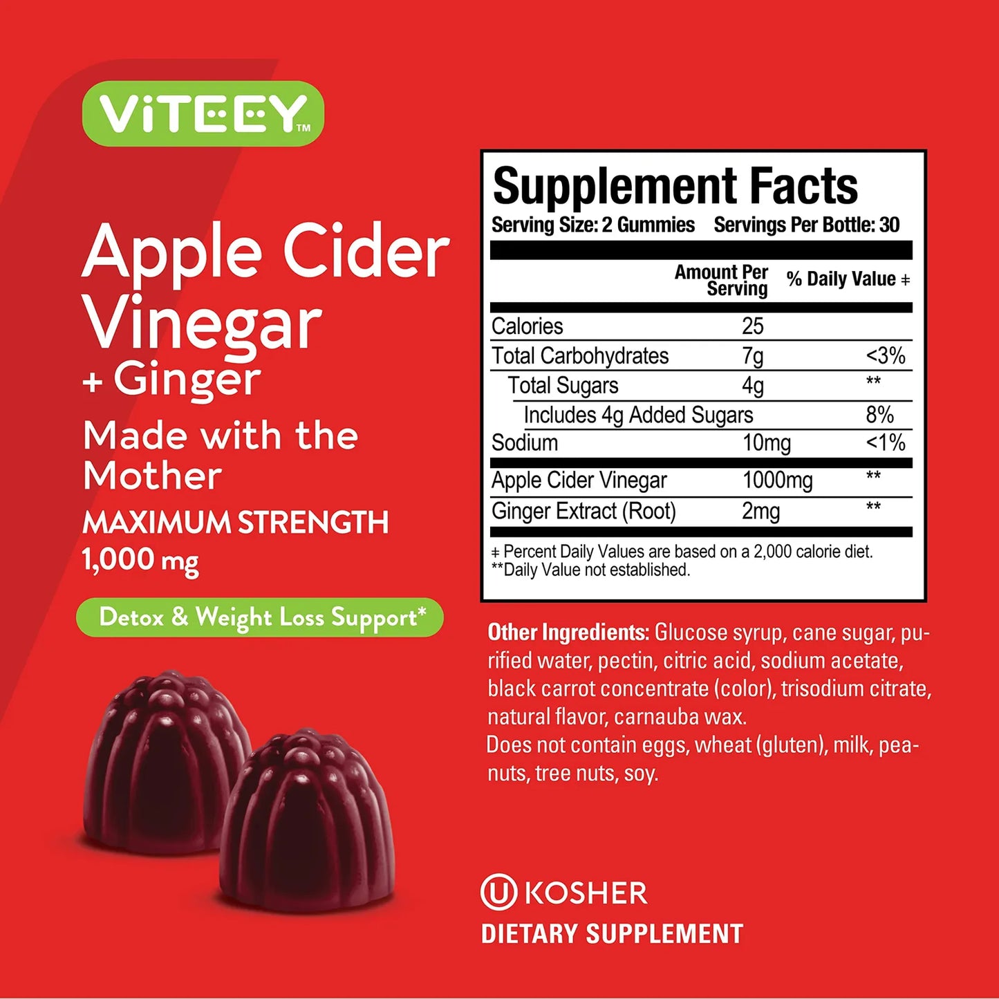Gomitas De Vinagre De Sidra De Manzana 1000 Mg Con Jengibre Apoyo Inmunologico Y Perdida De Peso