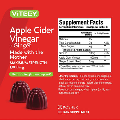 Gomitas De Vinagre De Sidra De Manzana 1000 Mg Con Jengibre Apoyo Inmunologico Y Perdida De Peso