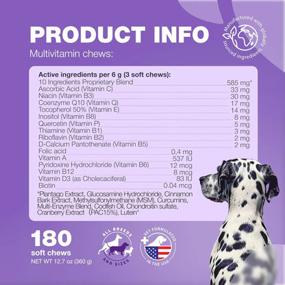 Multivitaminas Masticables 15 En 1 Para Perros Con MSM Salud Articular Y Piel