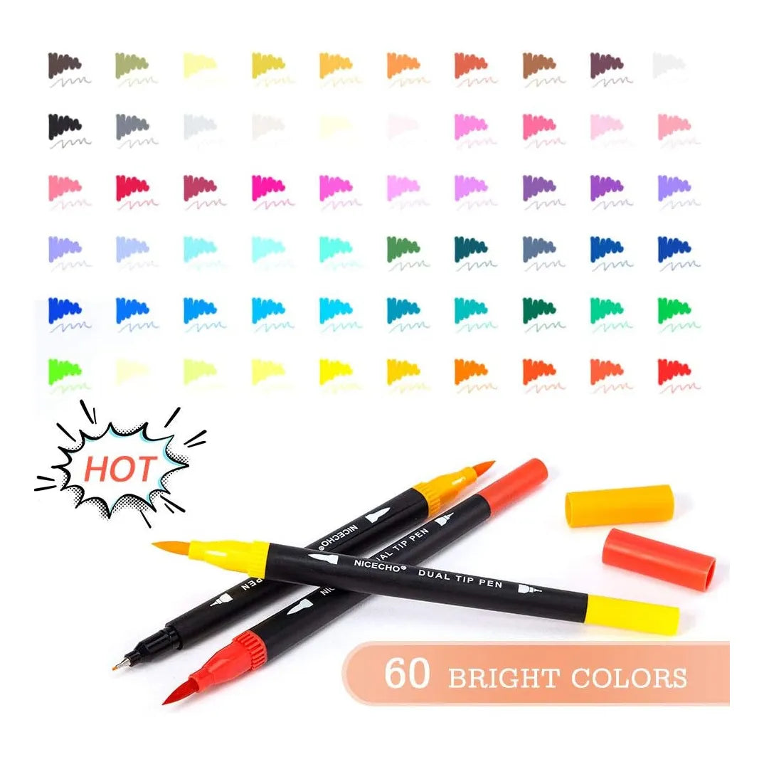 Nicecho Art Markers Dual Brush Pen 60 Colores Marcadores Profesionales Punta Fina Y Pincel