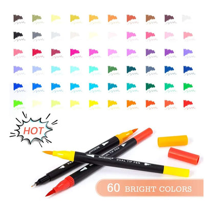 Nicecho Art Markers Dual Brush Pen 60 Colores Marcadores Profesionales Punta Fina Y Pincel