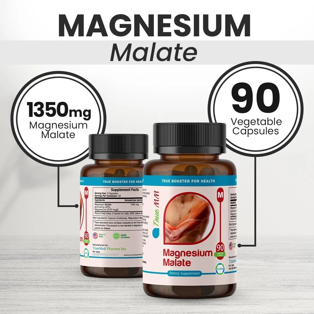 Malato De Magnesio 1350 Mg 90 Cápsulas Alta Biodisponibilidad Energía Muscular