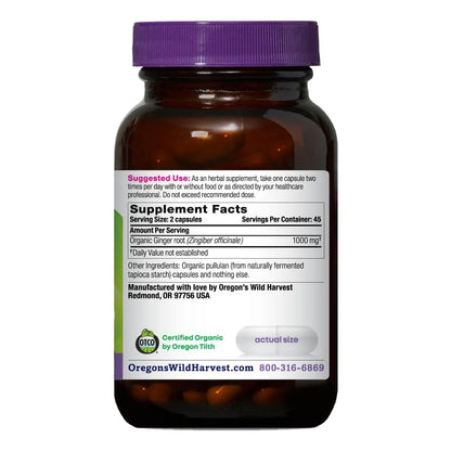 Capsulas De Jengibre Organico 1000 Mg Apoyo Estomacal 90 Unidades Oregon Wild Harvest