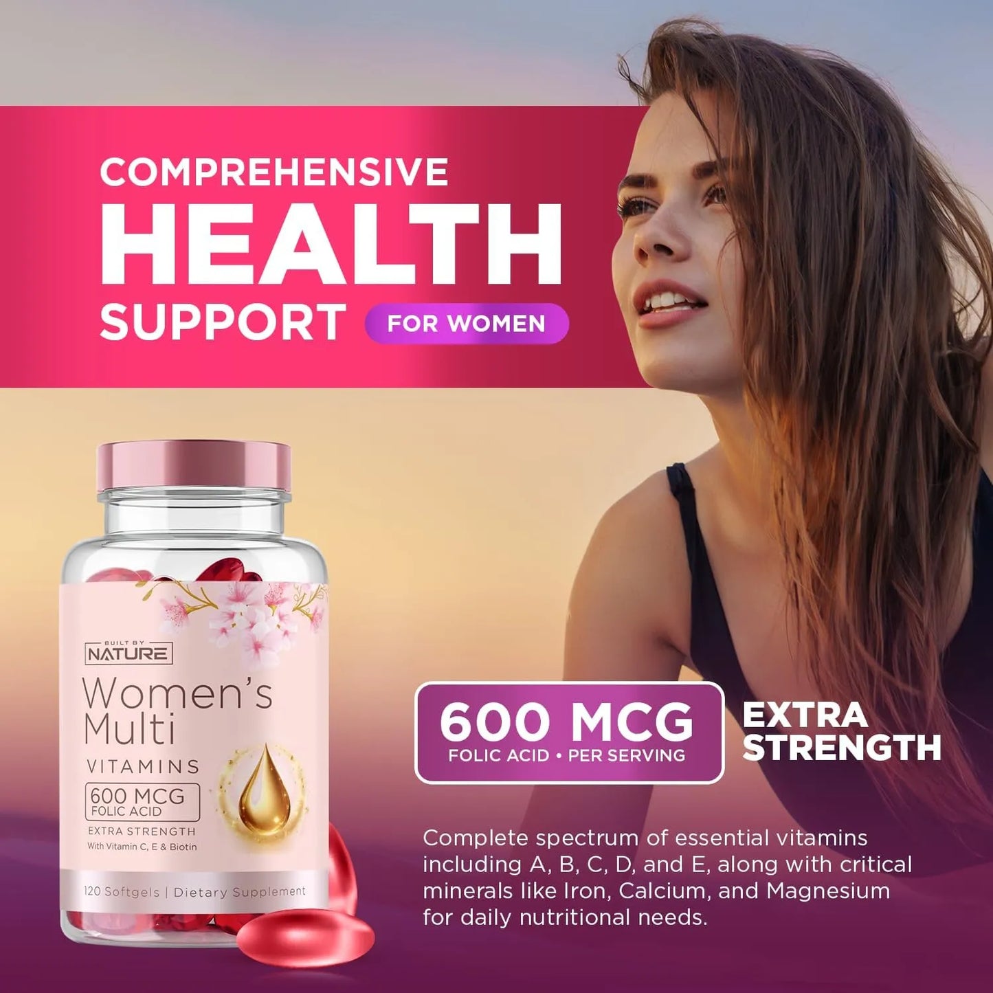 Multivitaminico Mujeres Vitaminas A B C D E Hierro Calcio Magnesio Energia Piel