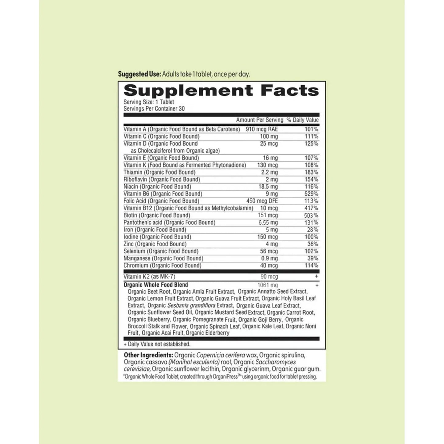 Multivitamínico Orgánico Mujeres 50+ 30 Tabletas Huesos Corazón USDA