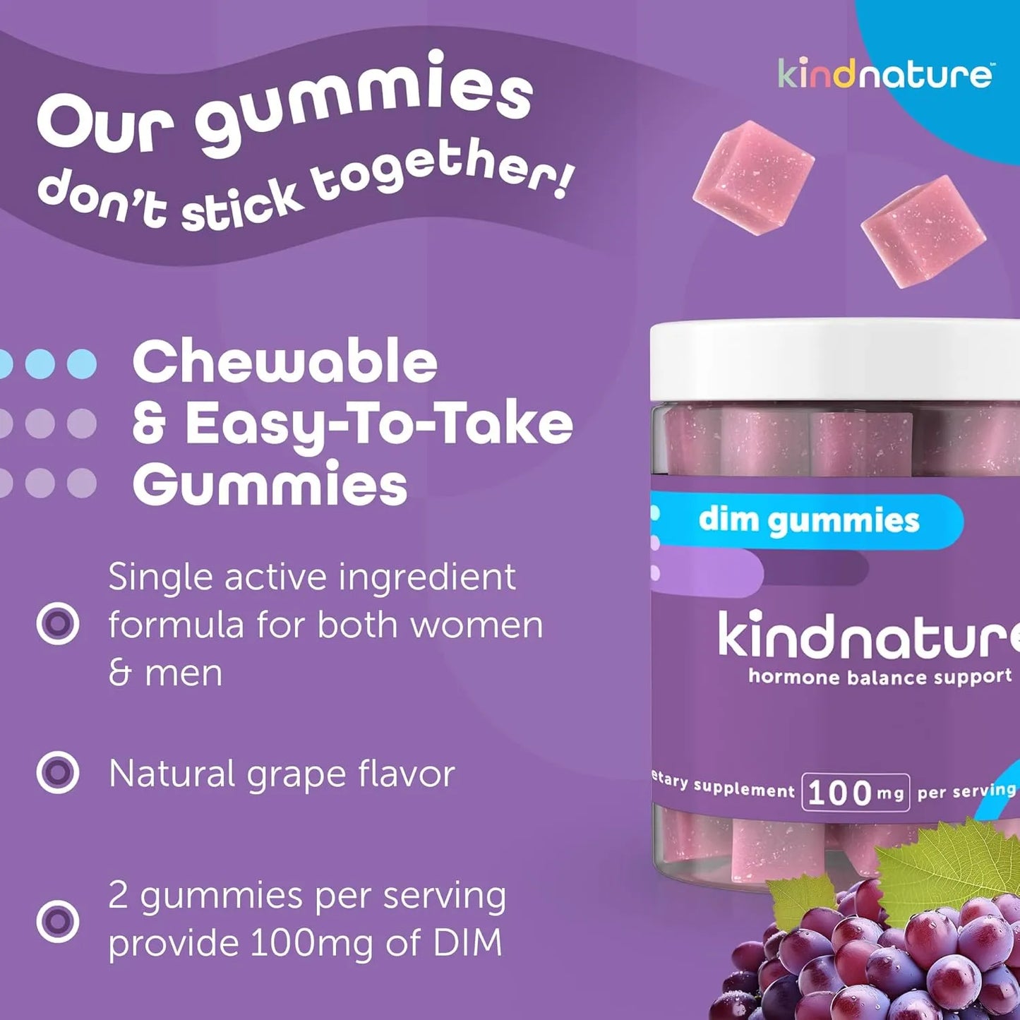 Gomitas DIM 100 Mg Sabor Uva Equilibrio Hormonal Natural Vegano Sin Gluten