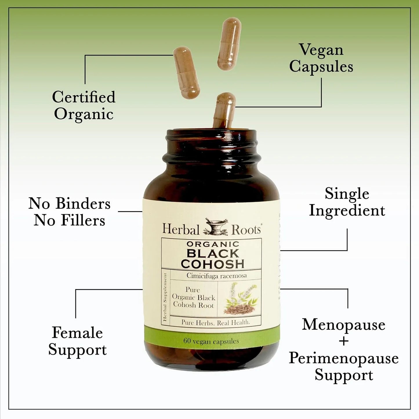 Raiz De Cohosh Negra Organica 600 Mg 60 Capsulas Alivio Menopausia Vegano