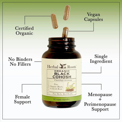 Raiz De Cohosh Negra Organica 600 Mg 60 Capsulas Alivio Menopausia Vegano