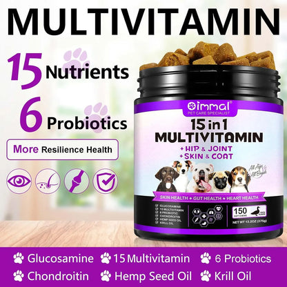 Multivitaminico Masticable Para Perros 150 Piezas 15 Vitaminas Y Probióticos
