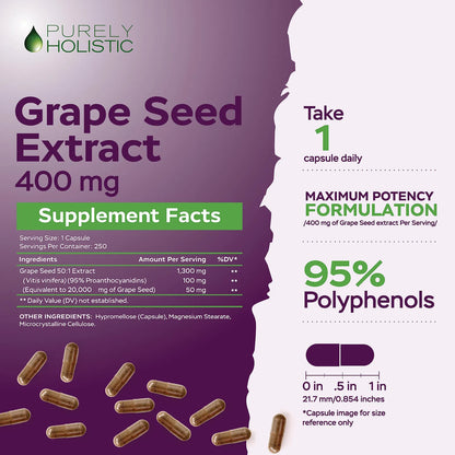 Extracto De Semilla De Uva 20000 Mg 250 Cápsulas Veganas 95 Polifenoles