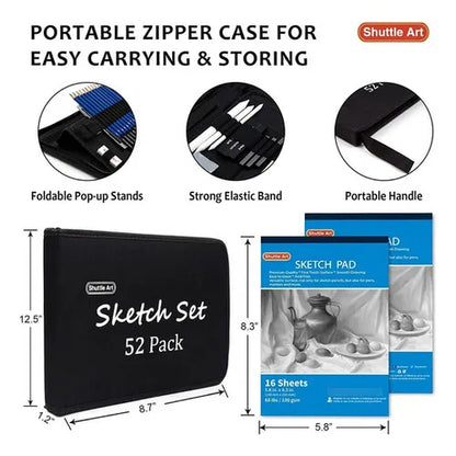Kit De Lapices De Dibujo Profesional 52 Piezas Estruche Shuttle Art