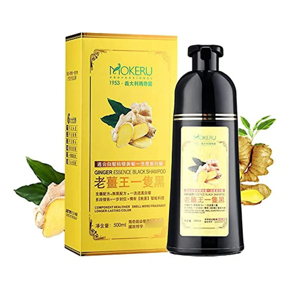Champú De Jengibre Negro Mokeru Tinte Natural Cabello En 5 Minutos
