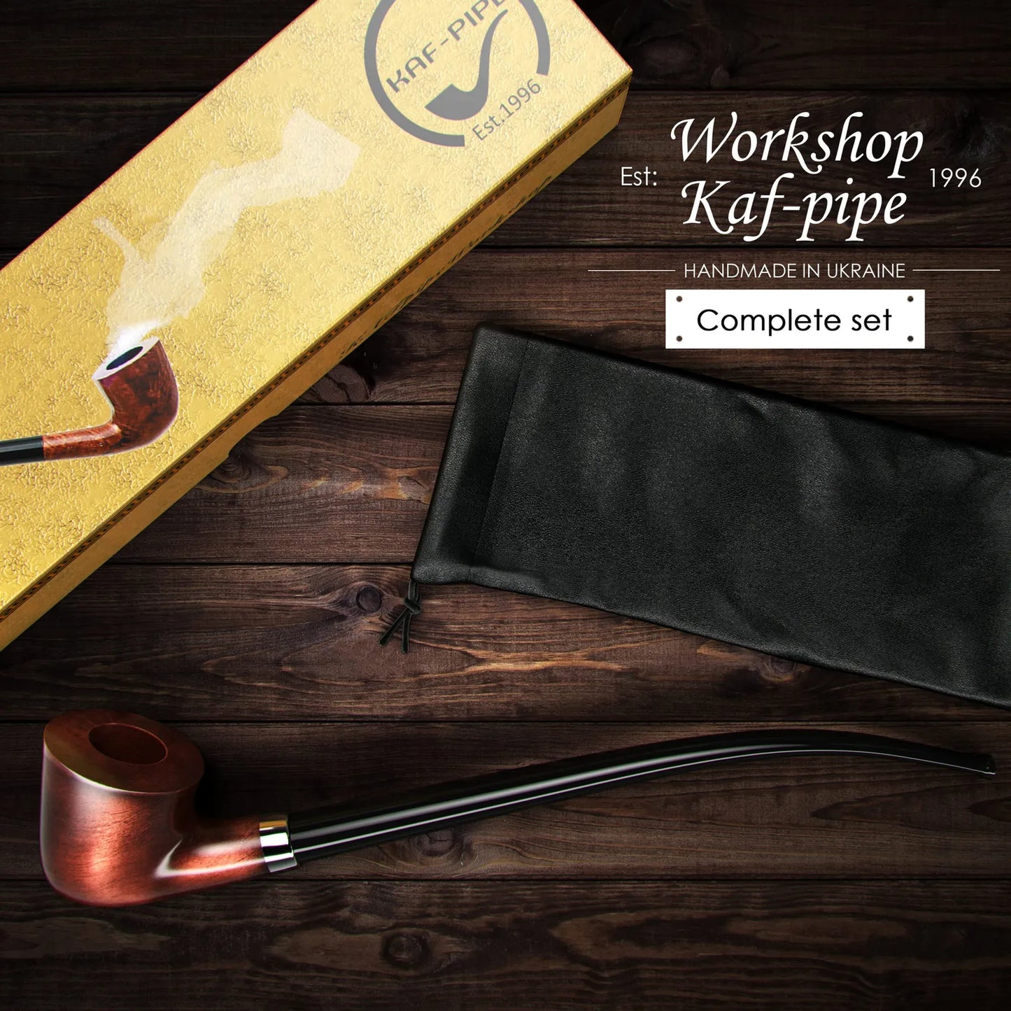 Pipa De Tabaco Churchwarden KAF218 Madera De Pera Hecha A Mano Con Caja De Regalo