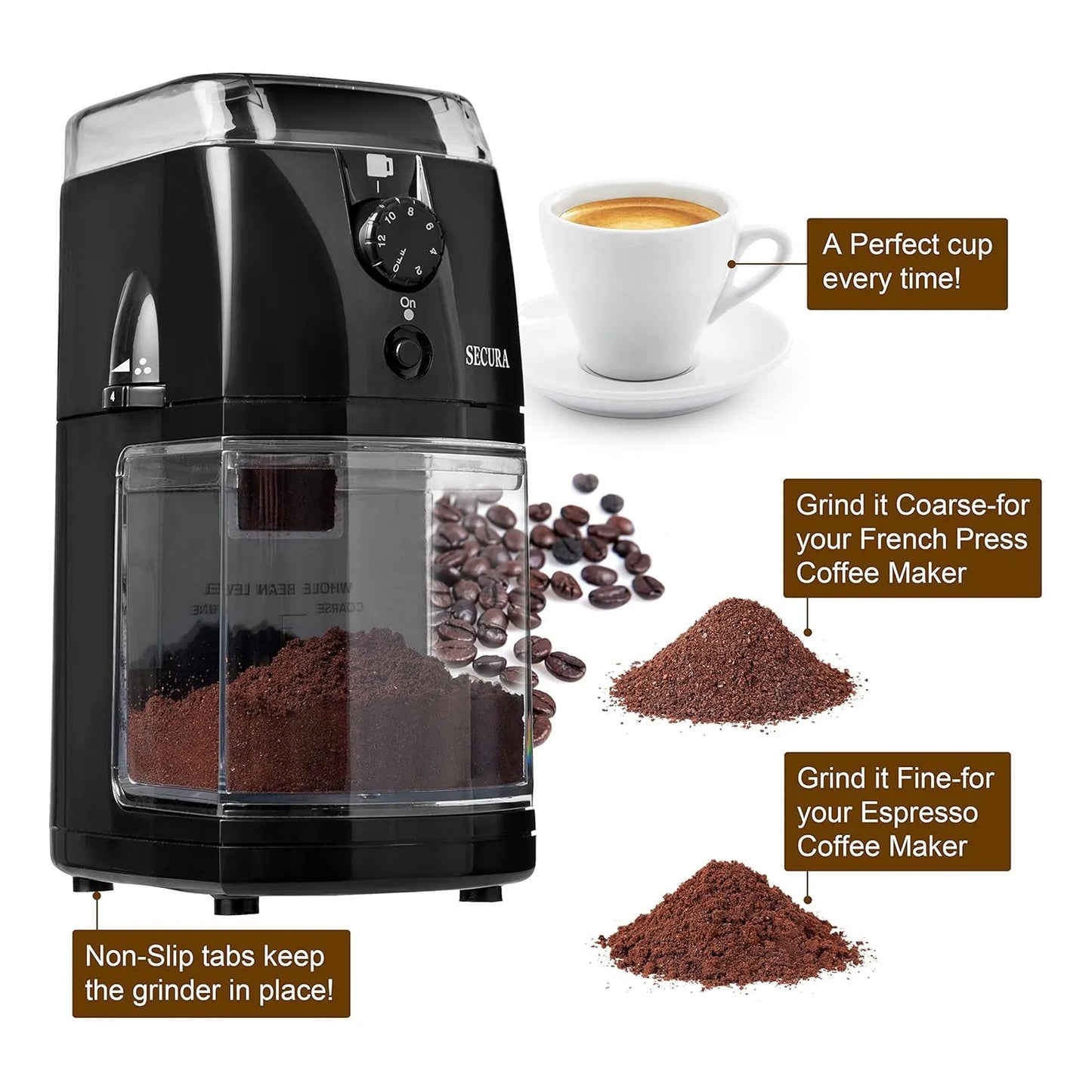 Molinillo De Café Eléctrico Automático Secura SCG 903B 17 Niveles Molienda Envío Gratis