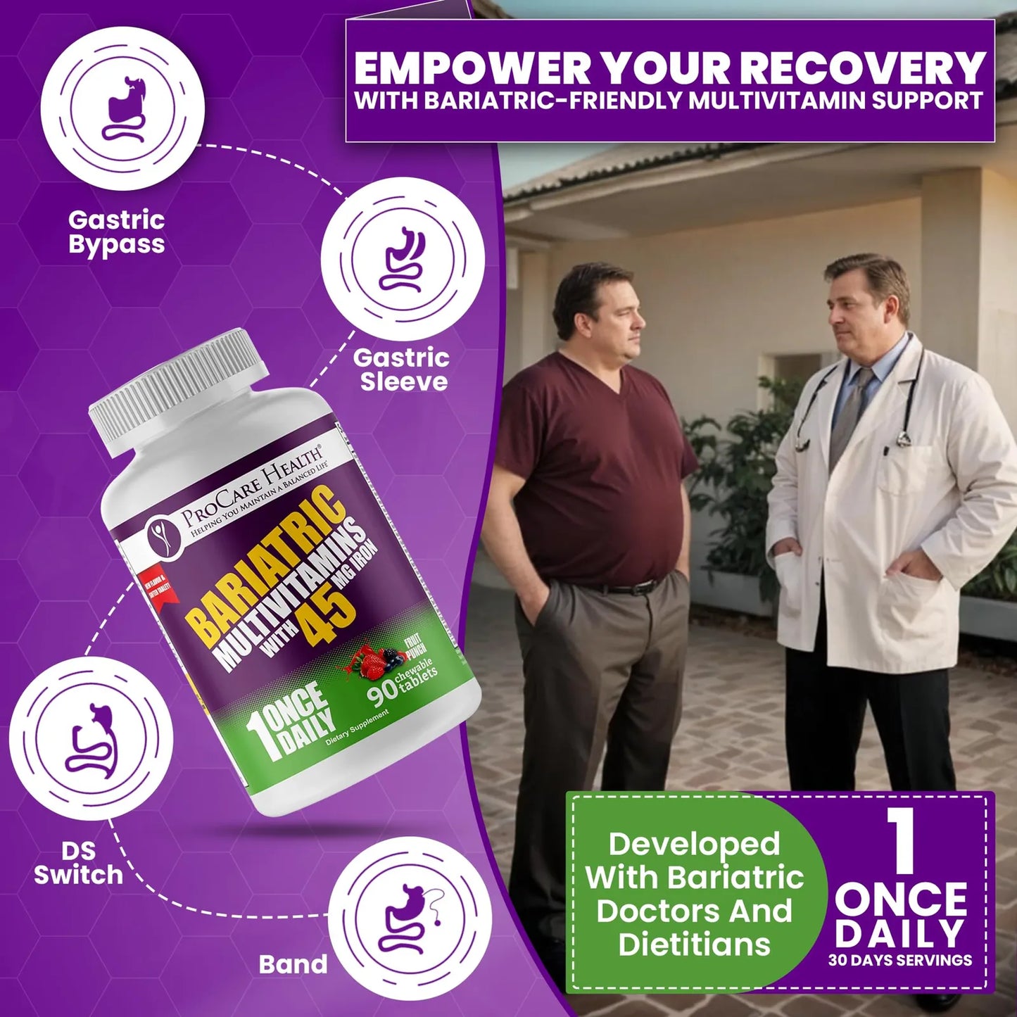 Multivitamínico Bariátrico Masticable Con Hierro 45 Mg Sabor Ponche De Fruta 90 Tabletas